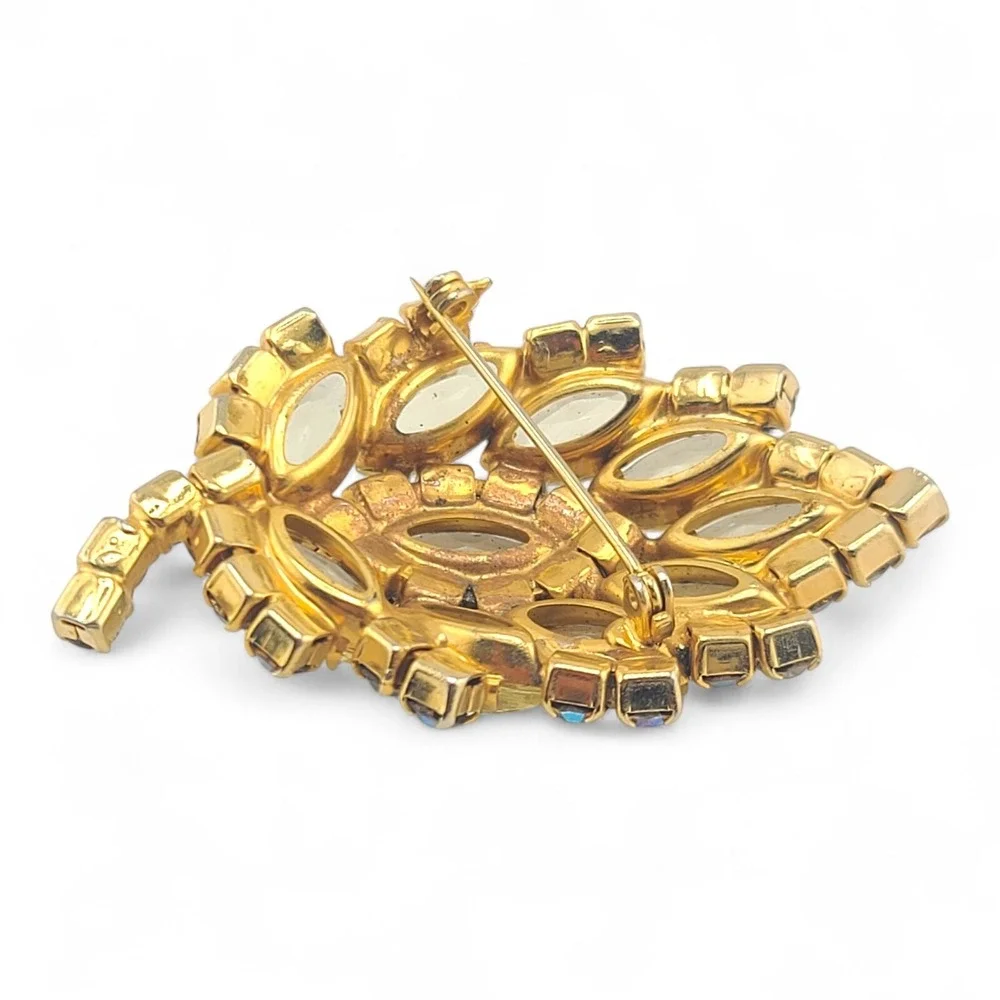 Vintage Juliana D&E Aurora Borealis Rhinestone Yellow Leaf Brooch Gold Tone